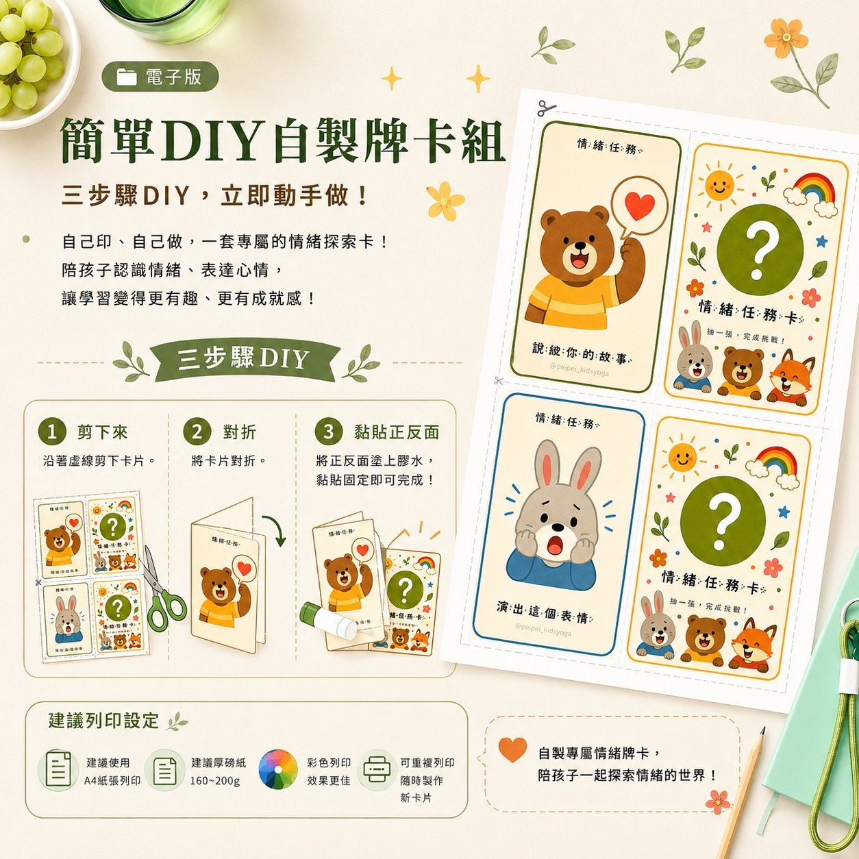 三步驟 DIY:剪下來、對折、黏貼正反面,以及建議列印設定